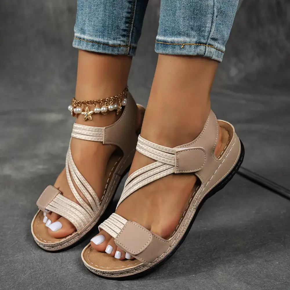 Textured Open Toe Wedge Sandals