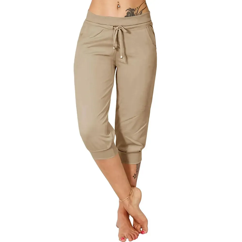 🔥Women's drawstring waist plain capri pants
