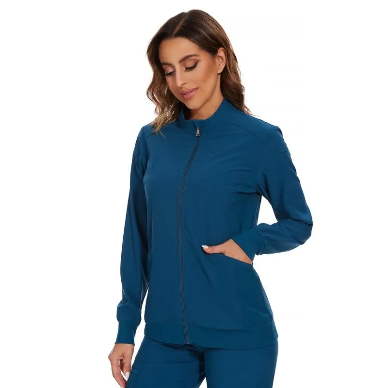 Scrub Jackets for Woman, Zip Front Nurse Jacket, 4-Way Stretch Fabric