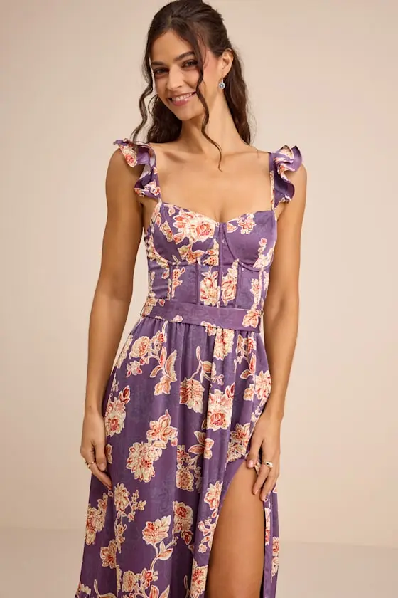 Sweet Like Sangria Pink Floral Ruffled Bustier Midi Dress