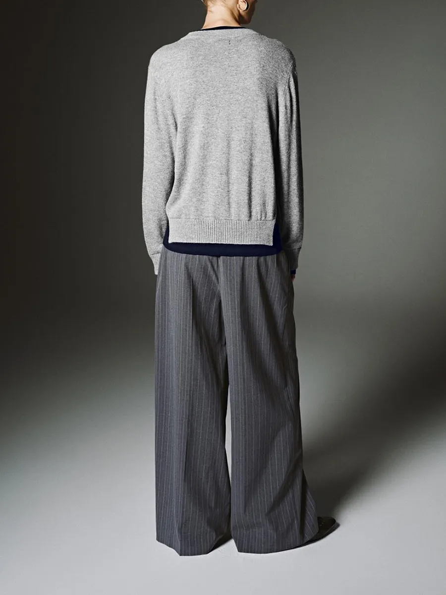 Ladies' Grey Striped Artistic Wide-Leg Trousers