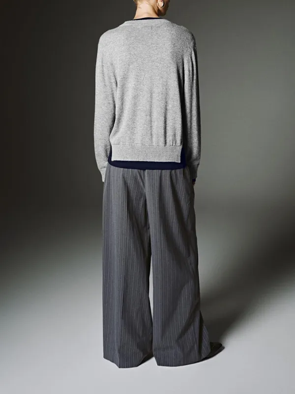 Ladies' Grey Striped Artistic Wide-Leg Trousers