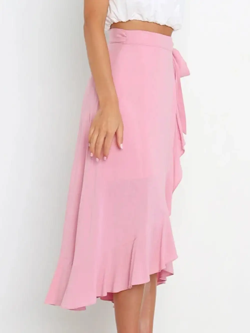 Irregular Tie Front Midi Skirt