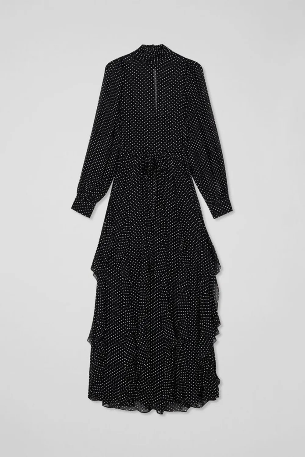 Black Polka Dot Ruffled Maxi Dress