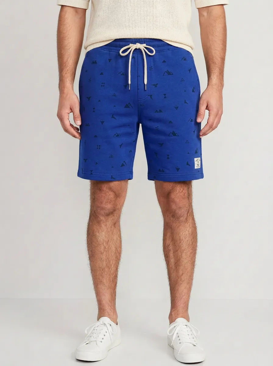 Men's Geometric Mountain Drawstring Elastic-Waist Printed Sweat Shorts