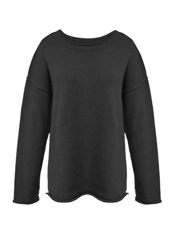 Paneled Round Neck Long Sleeve Relaxed Fit Easy Fit Sweater