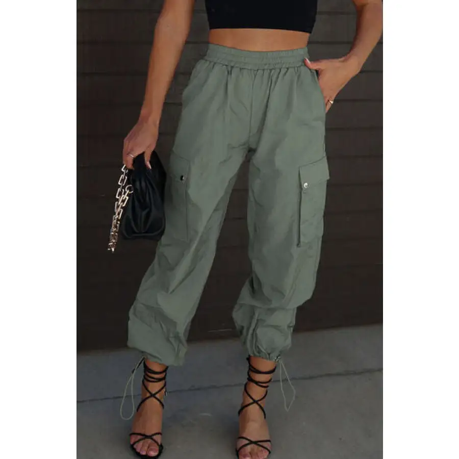 Drawstring Elastic Waist Pants with Pockets