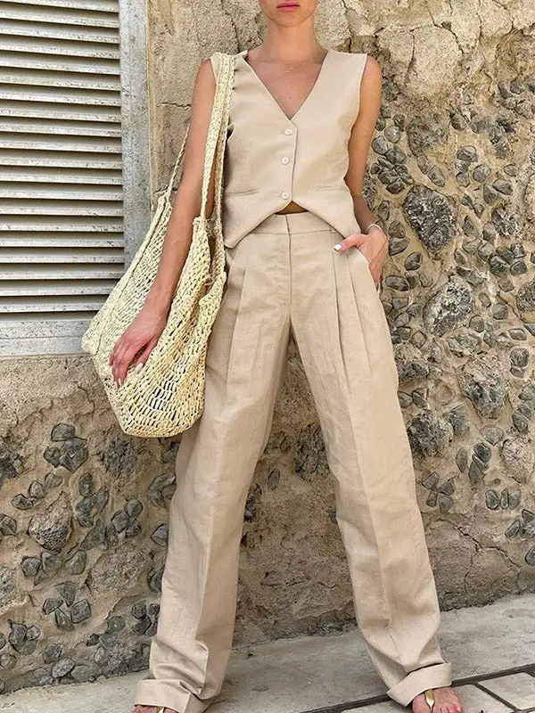 High Waist Relaxed Top And Pants Set