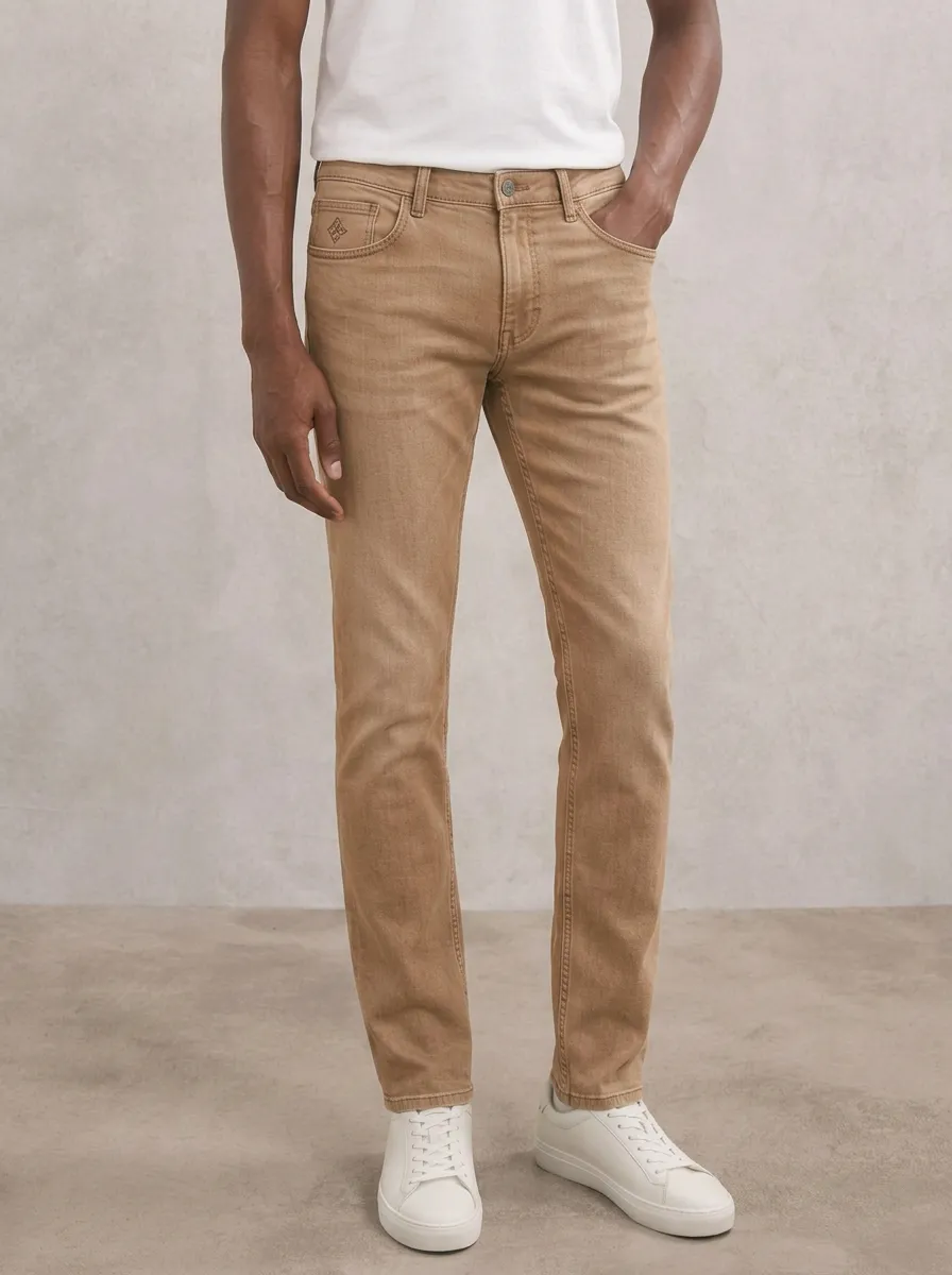 Men's Classic Comfort Embroidered Detail Stretch Denim Jeans