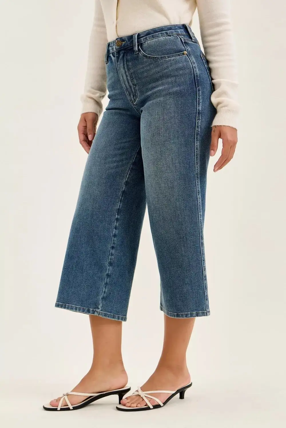 Classic High Rise Raw Hem Wide Leg Jeans