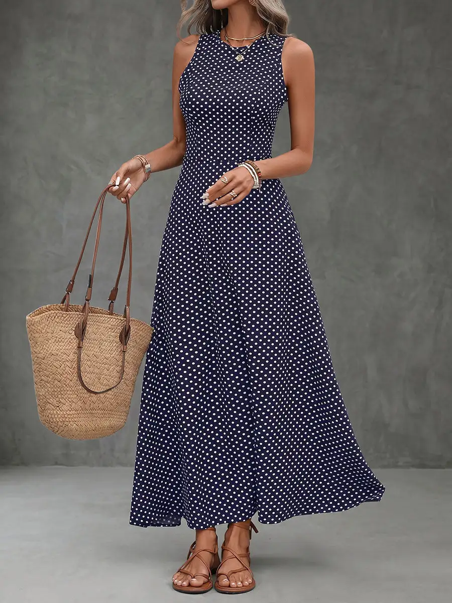 Polka Dot Neck Maxi Dress