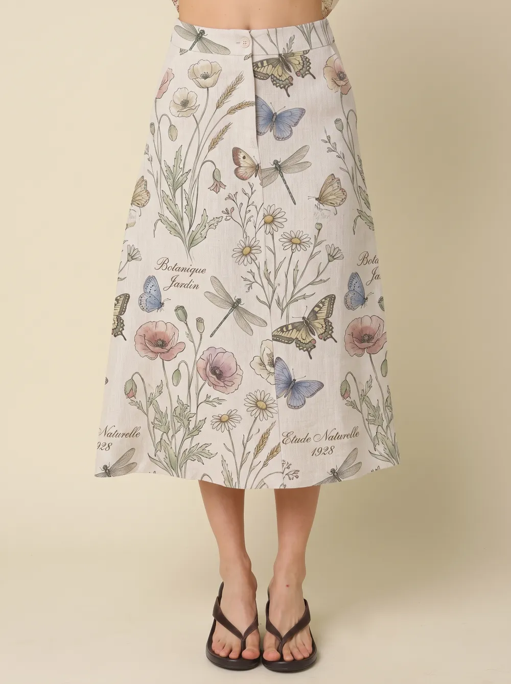 Women's Botanical Butterfly Dragonfly Printed Midi Skirt