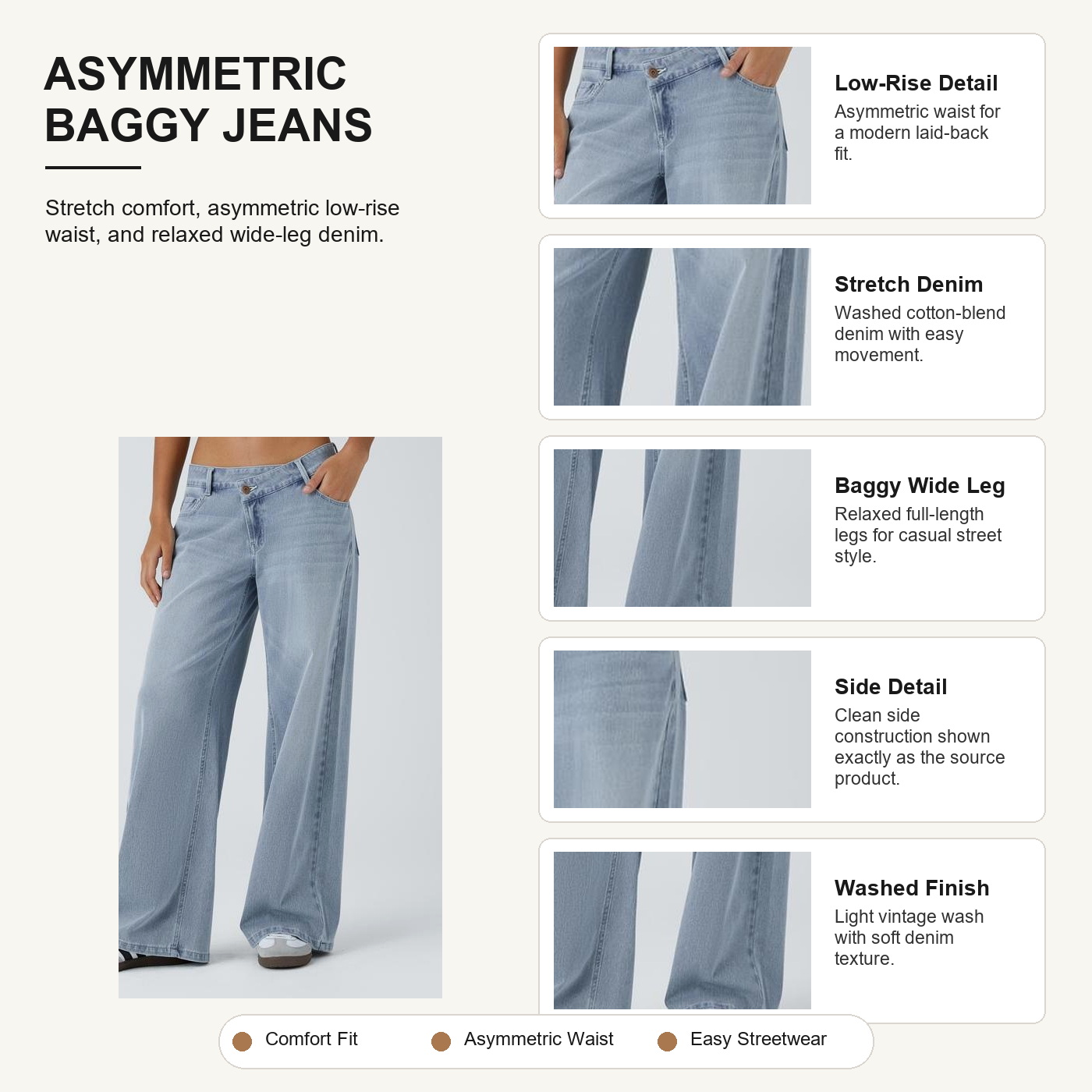 Wide-leg denim detail overview