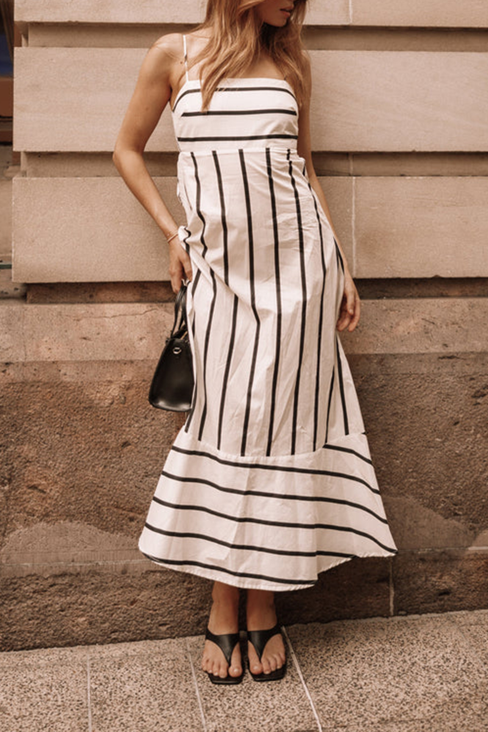 CREAM STRIPE MIDI DRESS