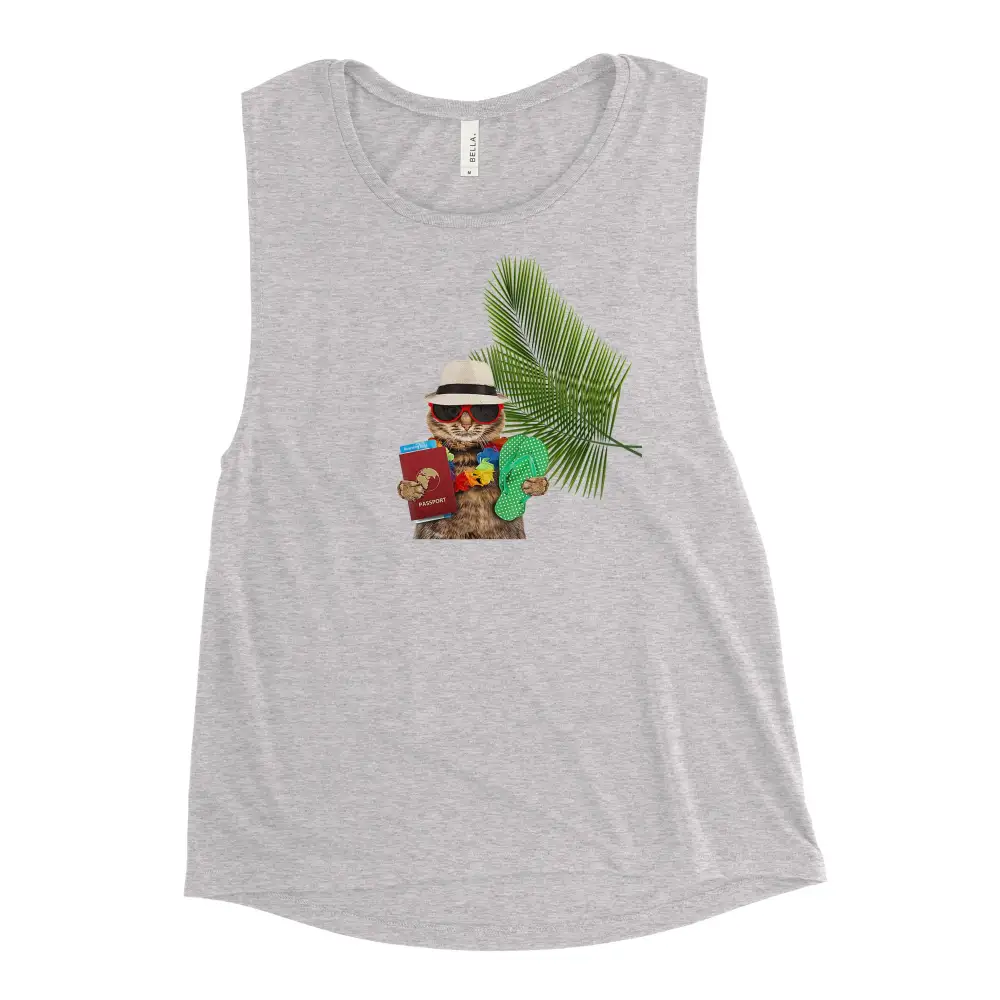 Ladies Muscle Tank Cat On Vacation Tank Top