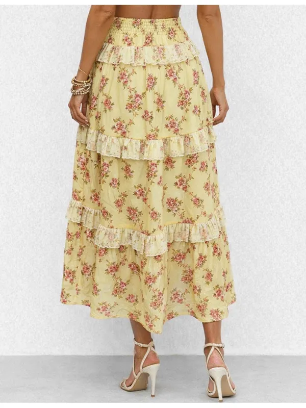Smocked Waist Tiered Ruffle Midi Skirt
