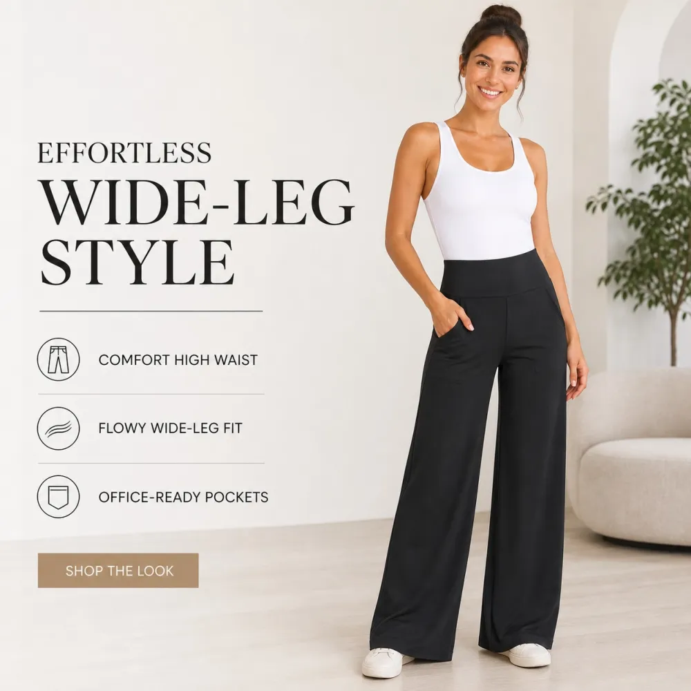 Women's High-Waist Wide-Leg Yoga Pants With Pockets