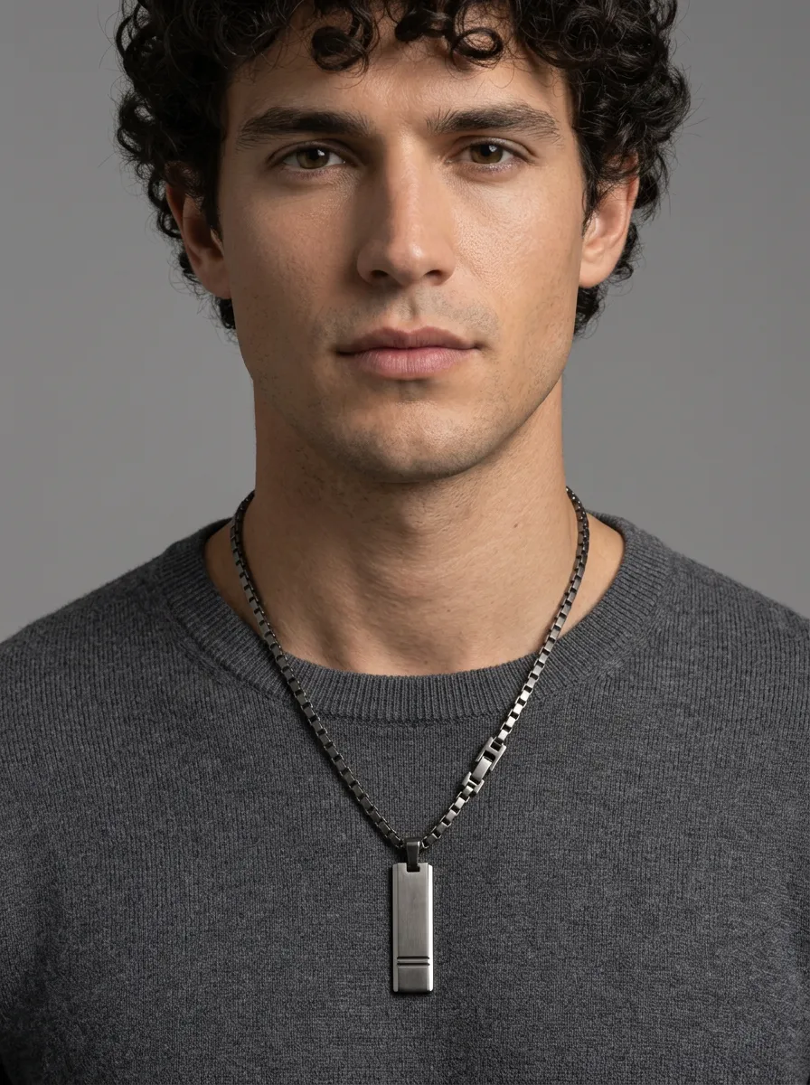 Men's Minimalist Geometric Tag Stainless Steel Box Chain Necklace