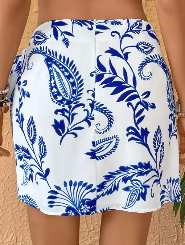 Print Bow Tie Flowy Mini Skirt