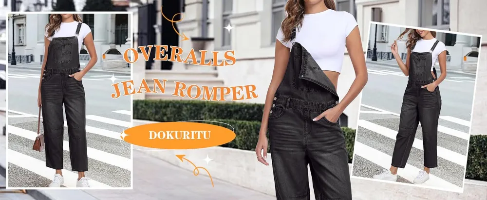 Women's Denim-Effect Print Plicated Wide Leg Overalls Jumpsuit, Minimalist Chic Fashion Casual Pocket Square Neck Overalls Jumpsuit for Daily Outdoor Wear, Ladies Clothes for All Seasons