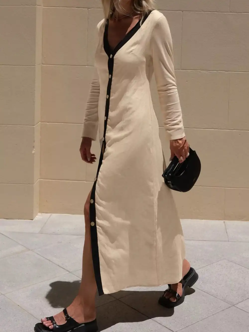 Finish Button Front Midi Dress