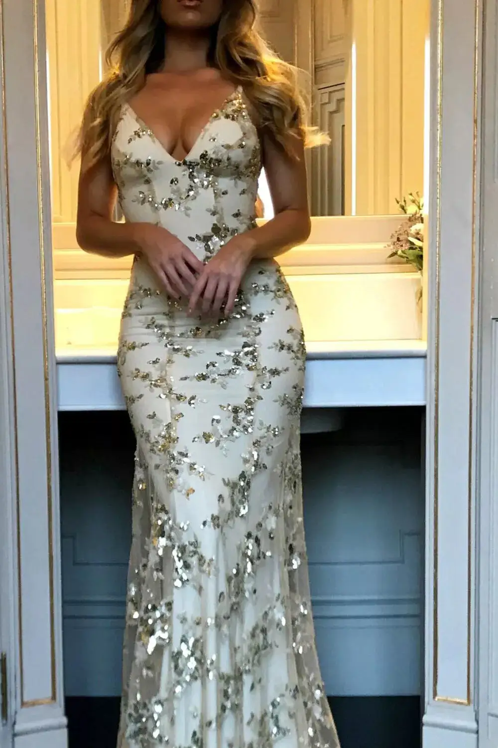 Sequin V Neck Maxi Dress