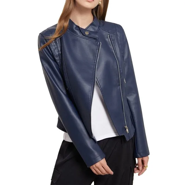 Relaxed Lapel Faux-Leather Leather Casual Outerwear Jacket