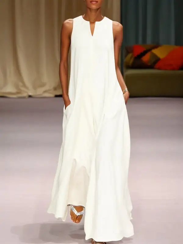 Loose Split Sleeveless Neck Maxi Dress