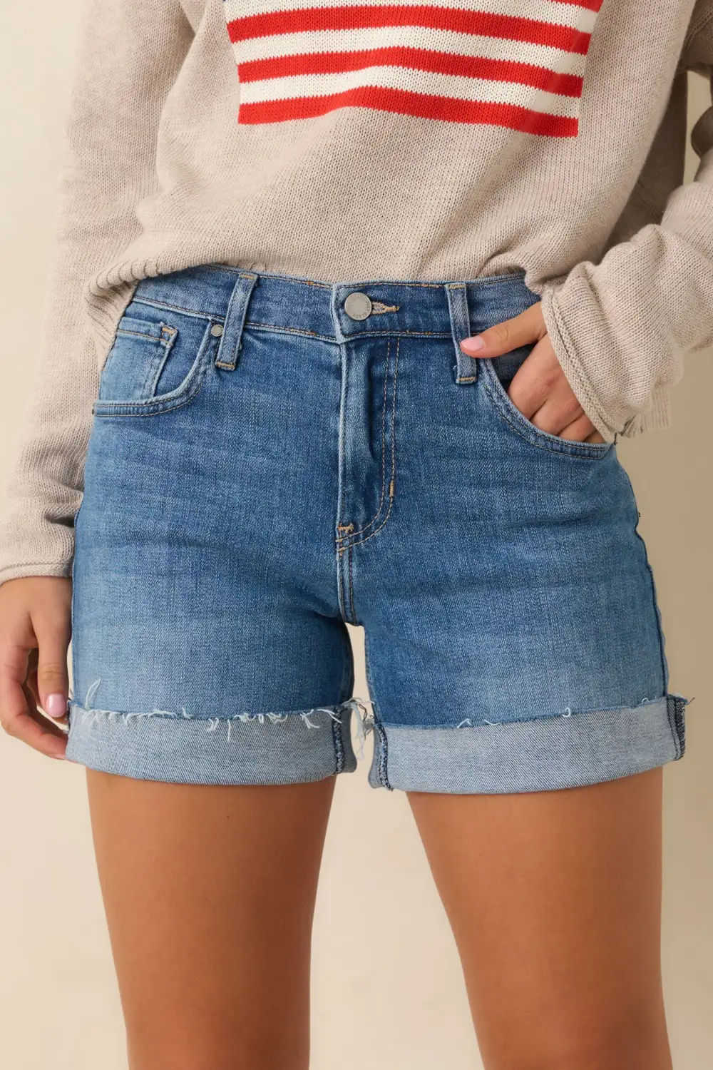 Medium Wash Cotton Denim Bermuda Shorts