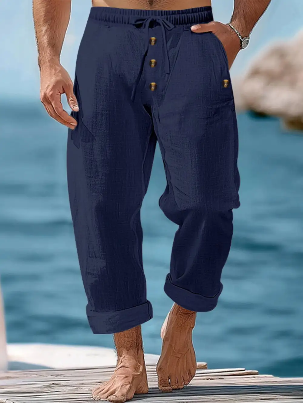 Men's Full Size Button Fly Drawstring Pants Plus