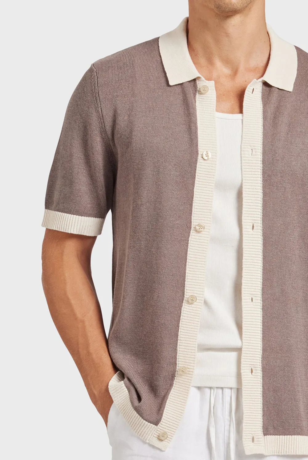 Contrast Rib Trims Knit Shirt