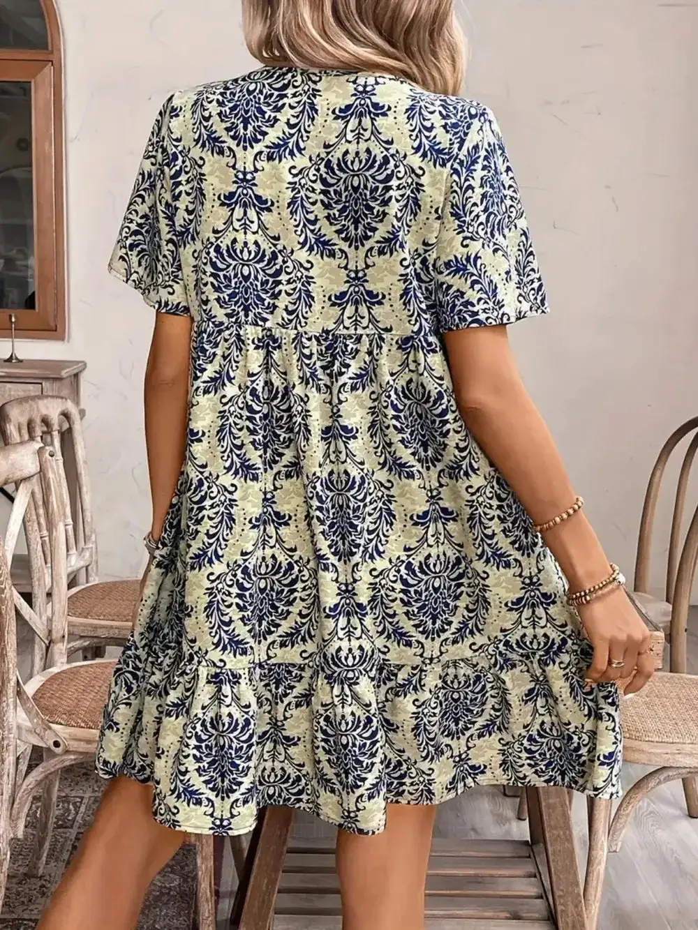 Short Sleeve Printed Midi Dress