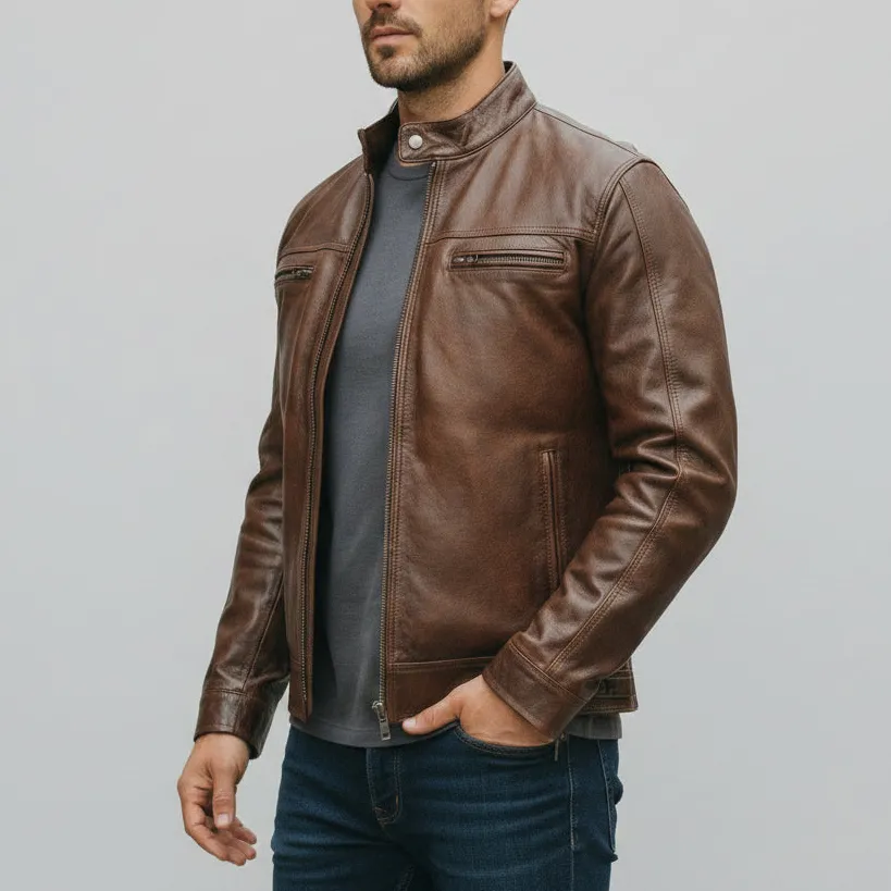 Heritage Leather Biker Motorcycle Quilted Jacket