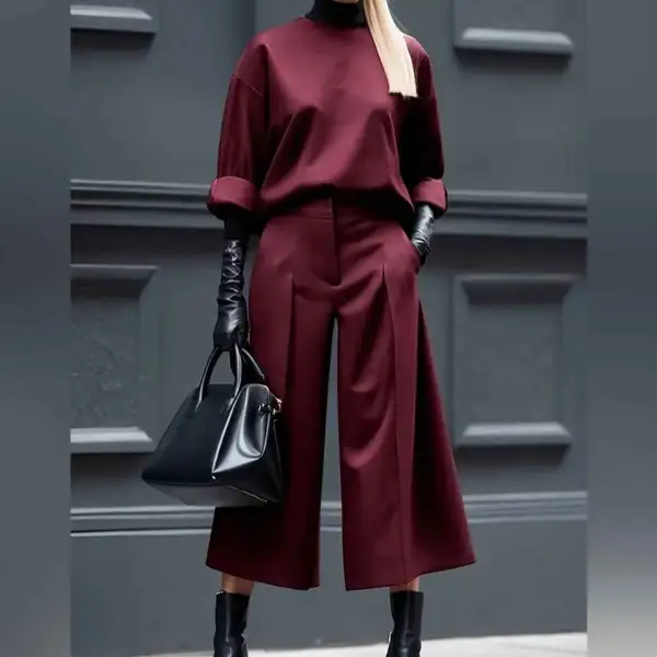 Loose Fit Pleated Zipper Fly Polyester Trousers Culottes