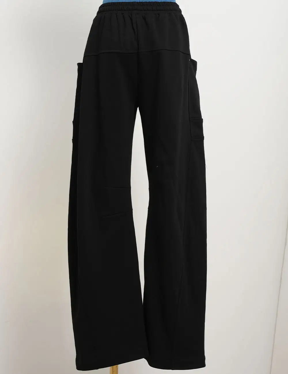 Elastic Waist Drawstring Pocket Straight Leg Denim Pants