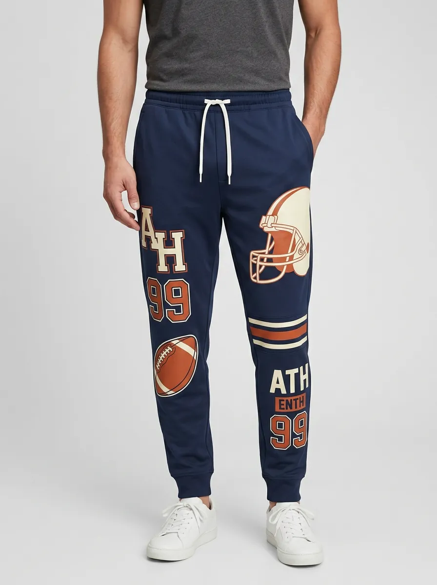 Men's American Football Lover Helmet Number Printed Joggers