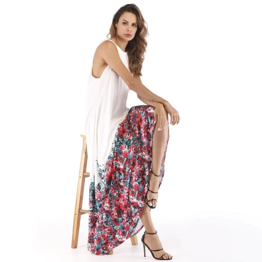 Floral Printed Halterneck Big Hem Maxi Dress