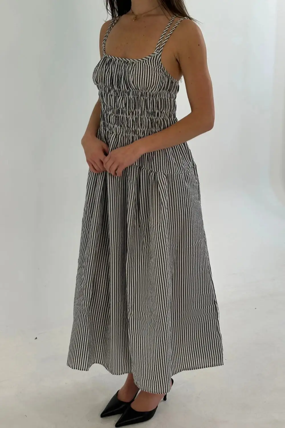 Striped Smocked Midi Dress