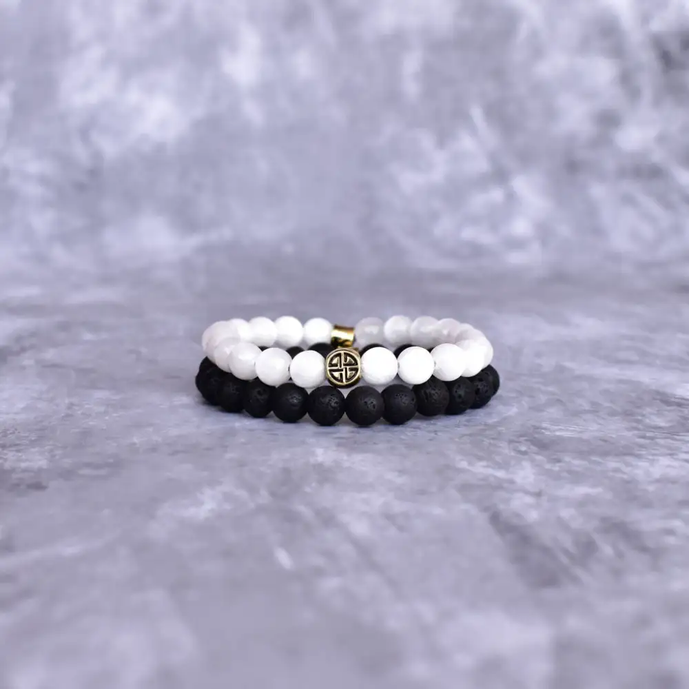 Celtic Knot Dual-Stone Lava Selenite Bead Bracelet