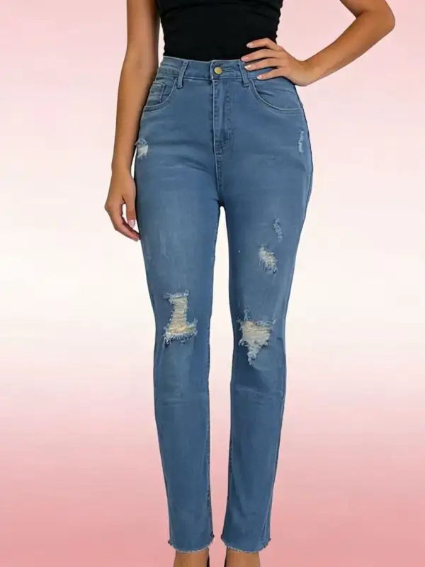 Soft High Waist Distressed Denim Jeans