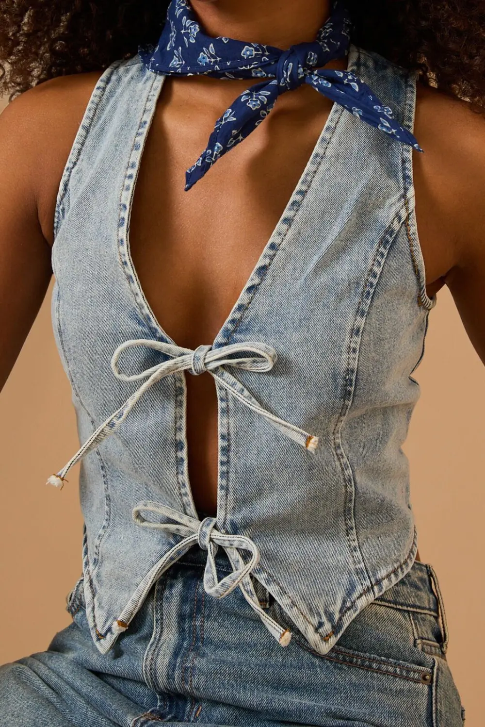 Tie Front Denim Vest