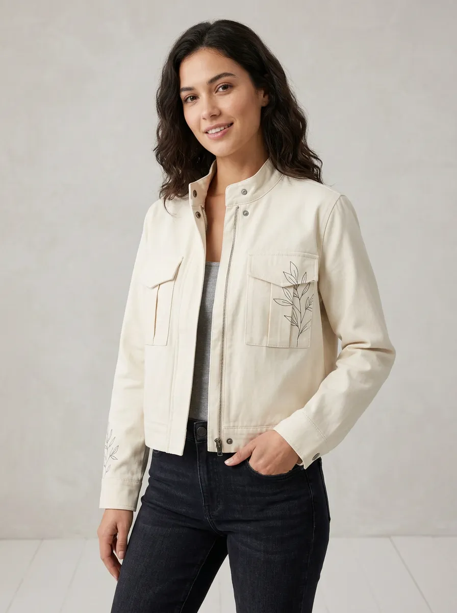 Women's Minimalist Botanical Line Art Printed Jacket
