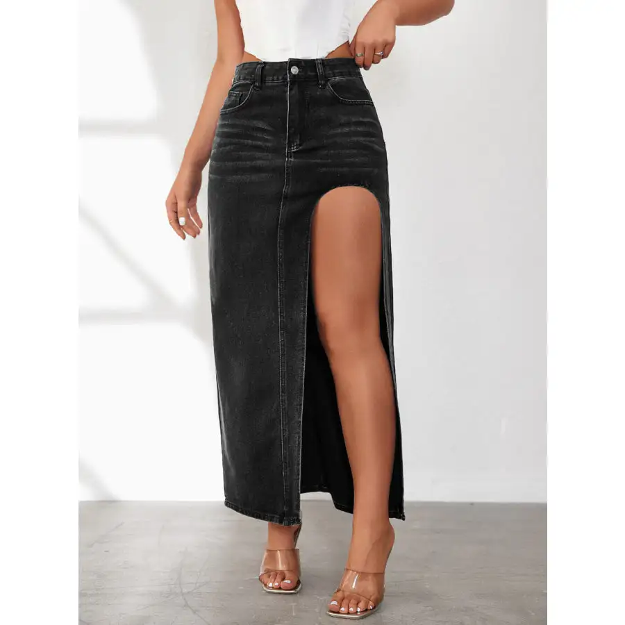 High Rise Slit Denim Skirt