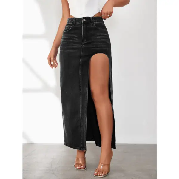 High Rise Slit Denim Skirt