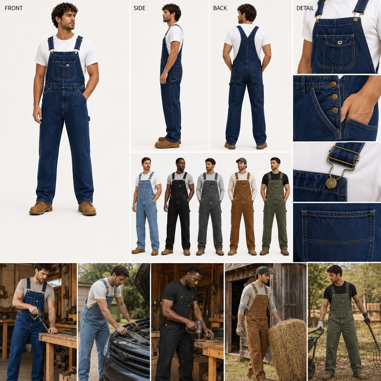 Men's Denim Bib Overalls Regular Fit Workwear 