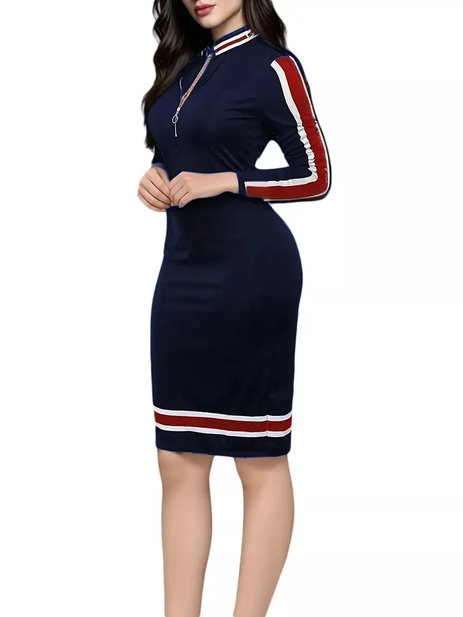 Lightweight Feel Striped Long Sleeve Dress