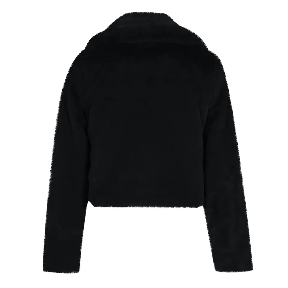 Z3-Black Faux Fur Coat Women with Hood Cropped Bubble Coats Fleece Short Warm Jackets Plus Size Winter Coats for Women