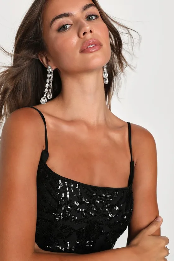 Effervescent Essence Black Sequin Sleeveless Bodycon Mini Dress