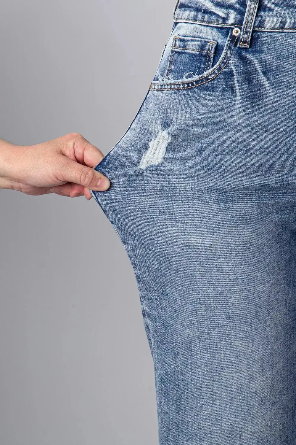 Straight Leg Cuffed Denim Jeans