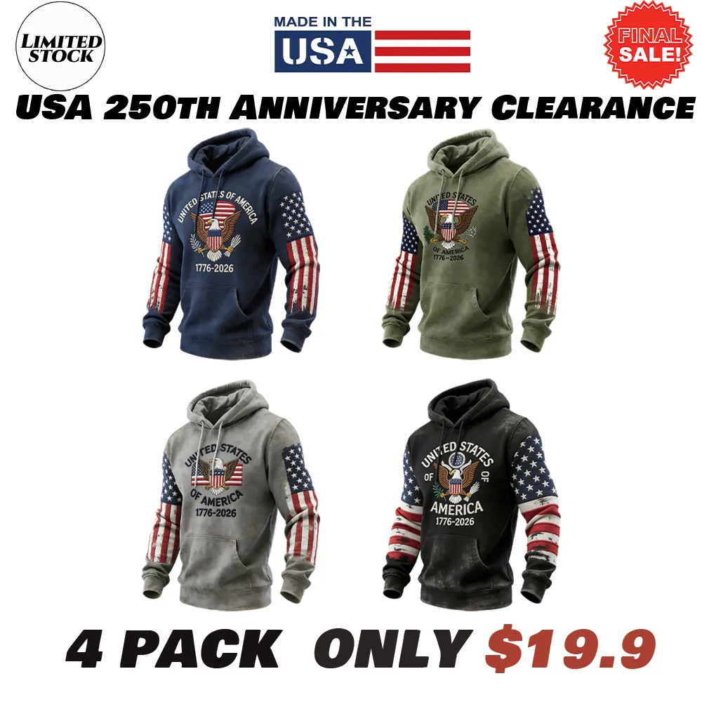 USA 250Th Anniversary ✦ Final Clearance Sale UNITED STATES OF AMERICA Embroidery Pattern Patchwork Hooded Sweatshirt